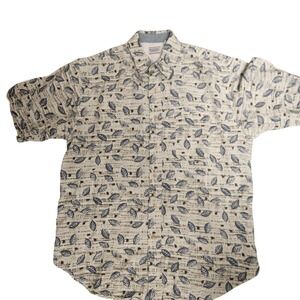 Vintage Bugle Boy Shirt‎ Mens Medium White Blue Leaf Print Button Up 90s Casual